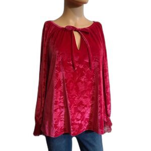 The Pioneer Woman Velvet MEDIUM long sleeve keyhole neck blouse dark pink top